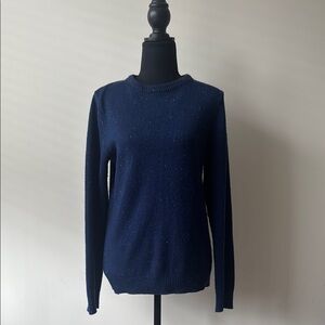 Elegant Wool Blend Navy Sweater with Elbow Patches